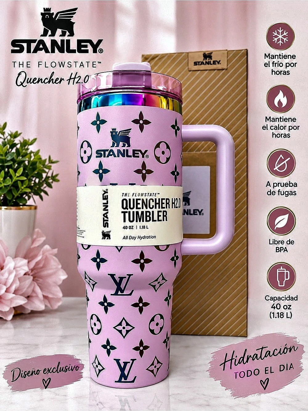 Stanley Quencher H2.0 FlowState Tumbler Pink & Purple NWT 40 OZ50